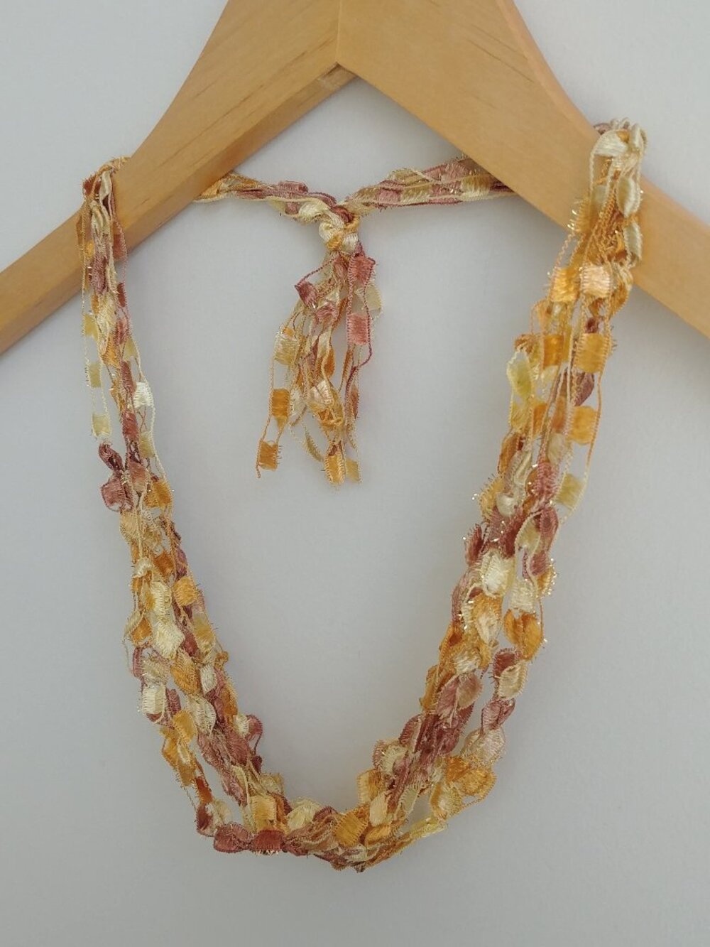 4/$20 Handmade multi strand gold brown velvet metallic adjustable tie necklace